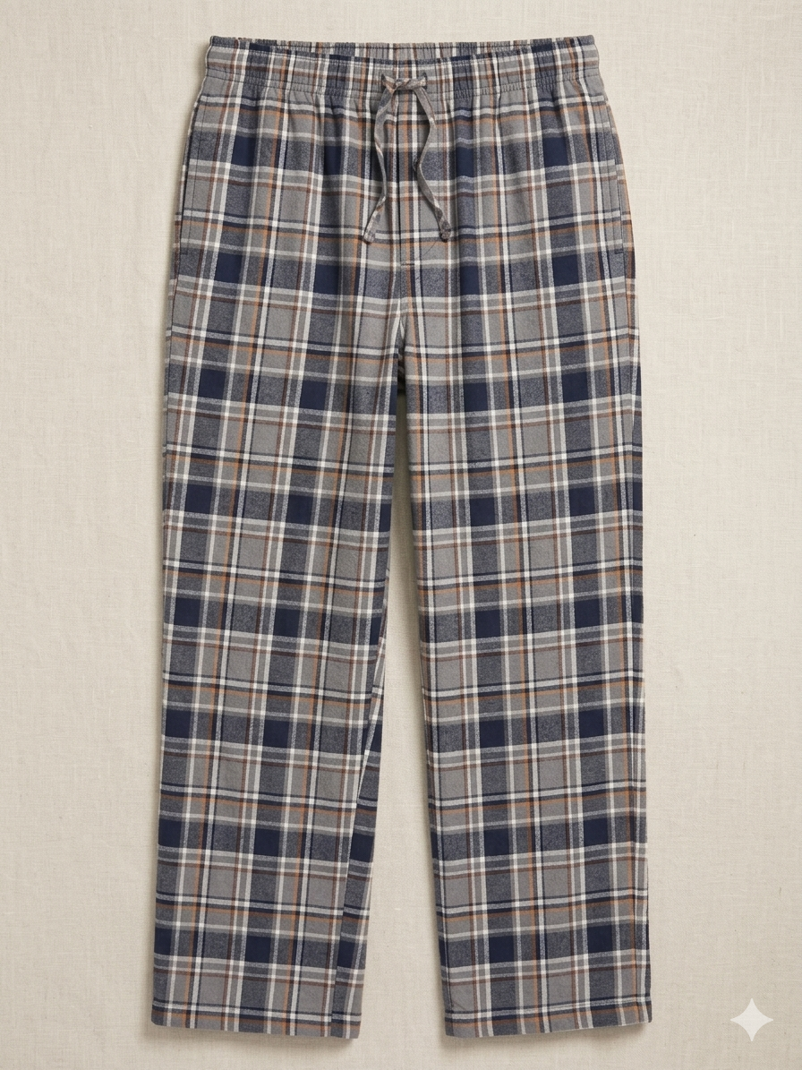 Pajama Blue Plaid Flannel Sleep Lounge Pants with Pockets