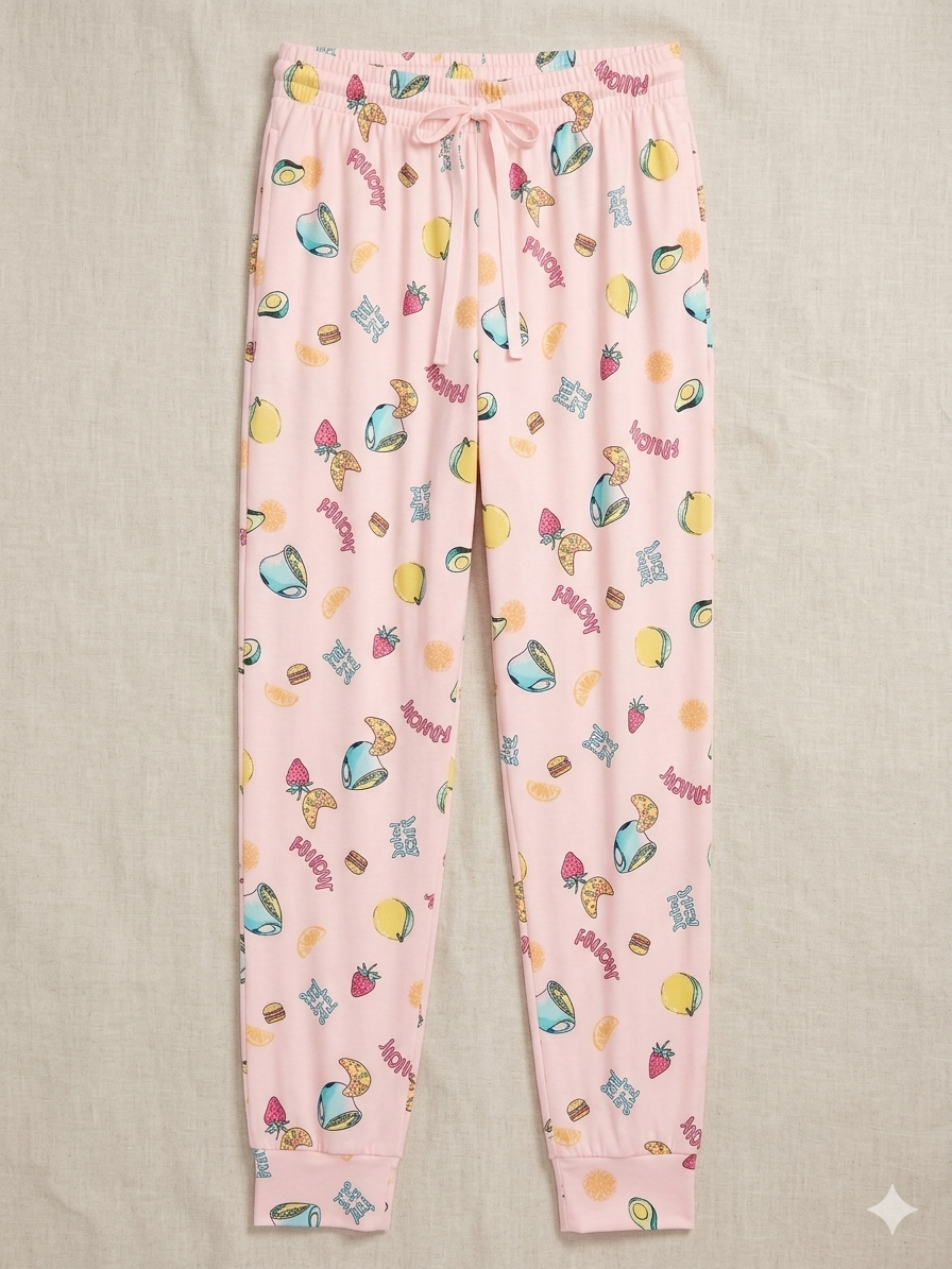 Sleep Chic Pink Fruit Print Pajama Joggers with Pockets