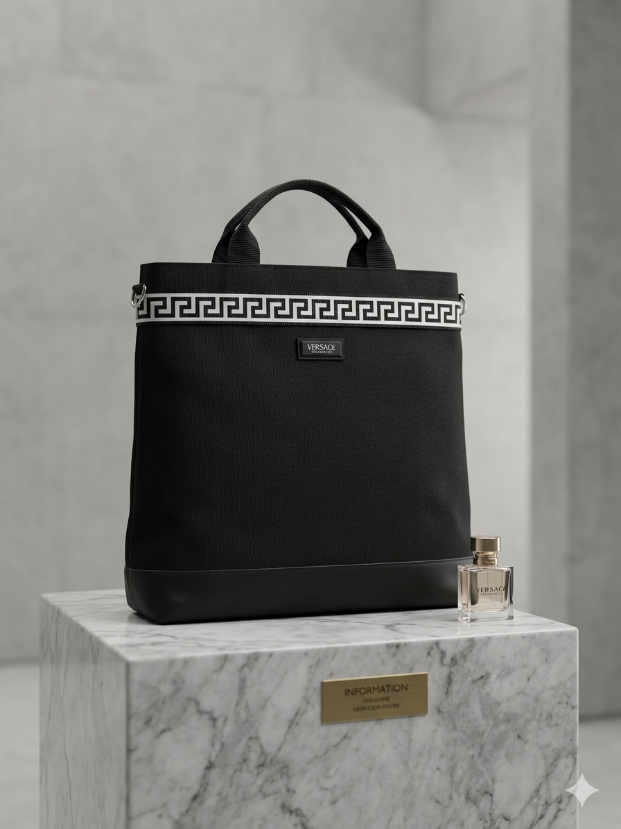 Versace Fragrances Black Canvas Crossbody Tote