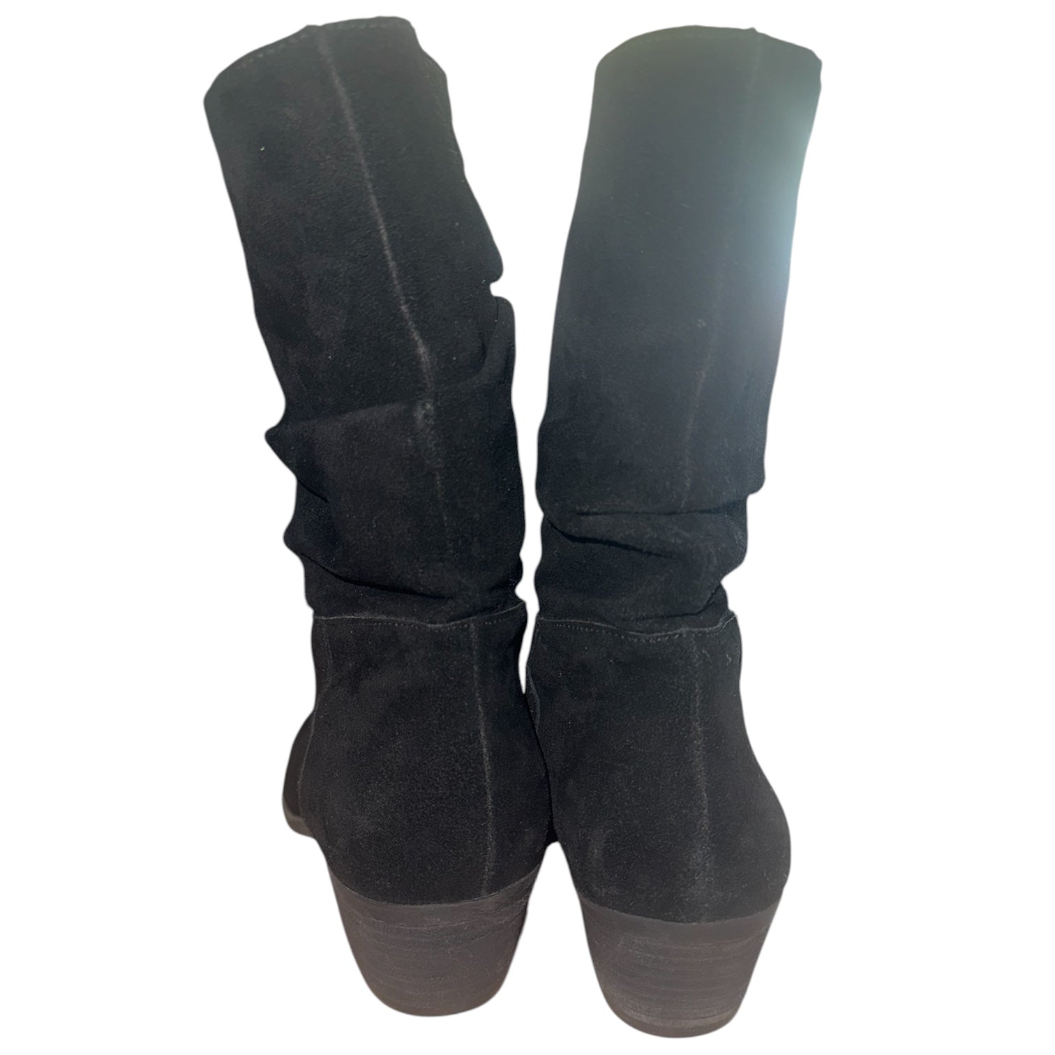 Jessica Simpson "Gilford" Black Suede Slouch Boots, Mid-Calf Block Heel