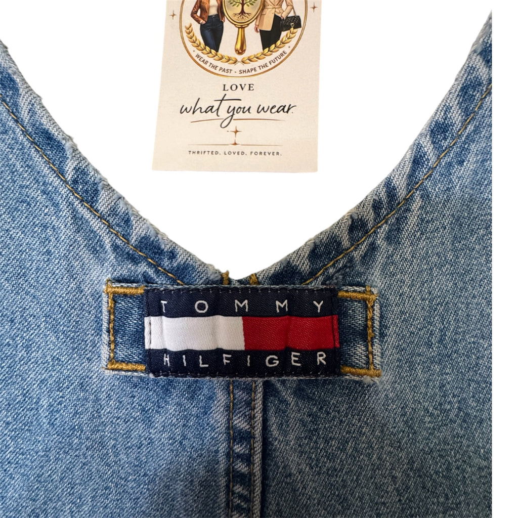 Vintage 90s Tommy Hilfiger Denim Overalls Spellout Straps Carpenter Flag
