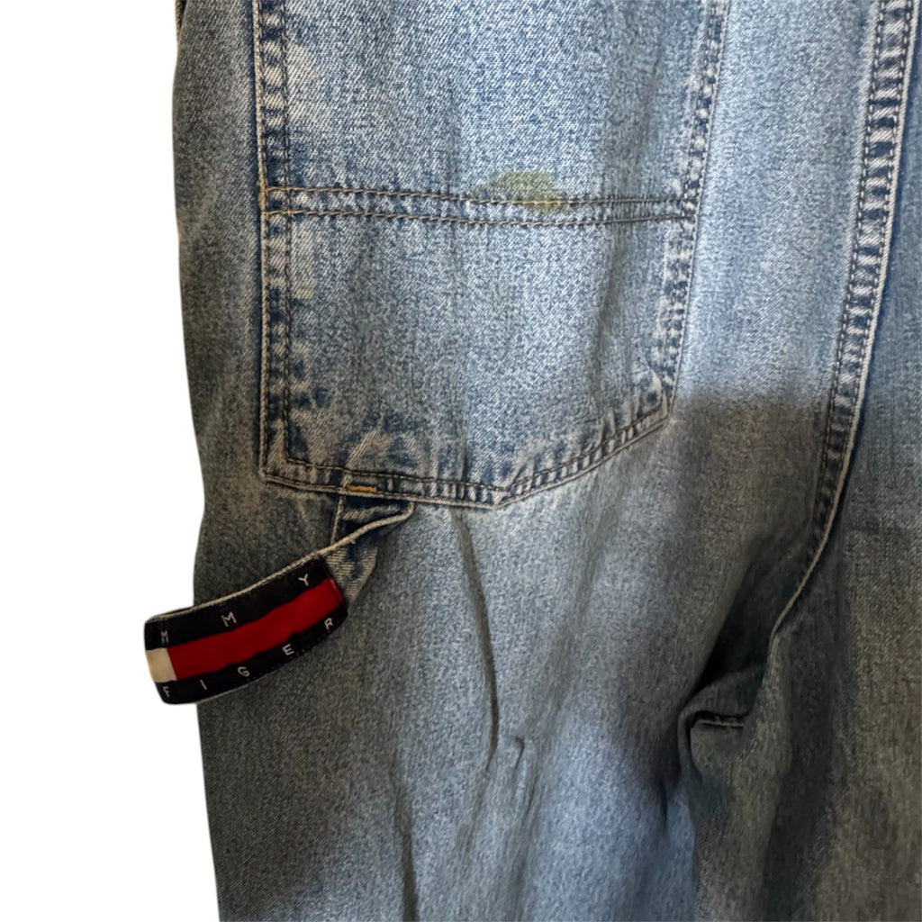 Vintage 90s Tommy Hilfiger Denim Overalls Spellout Straps Carpenter Flag