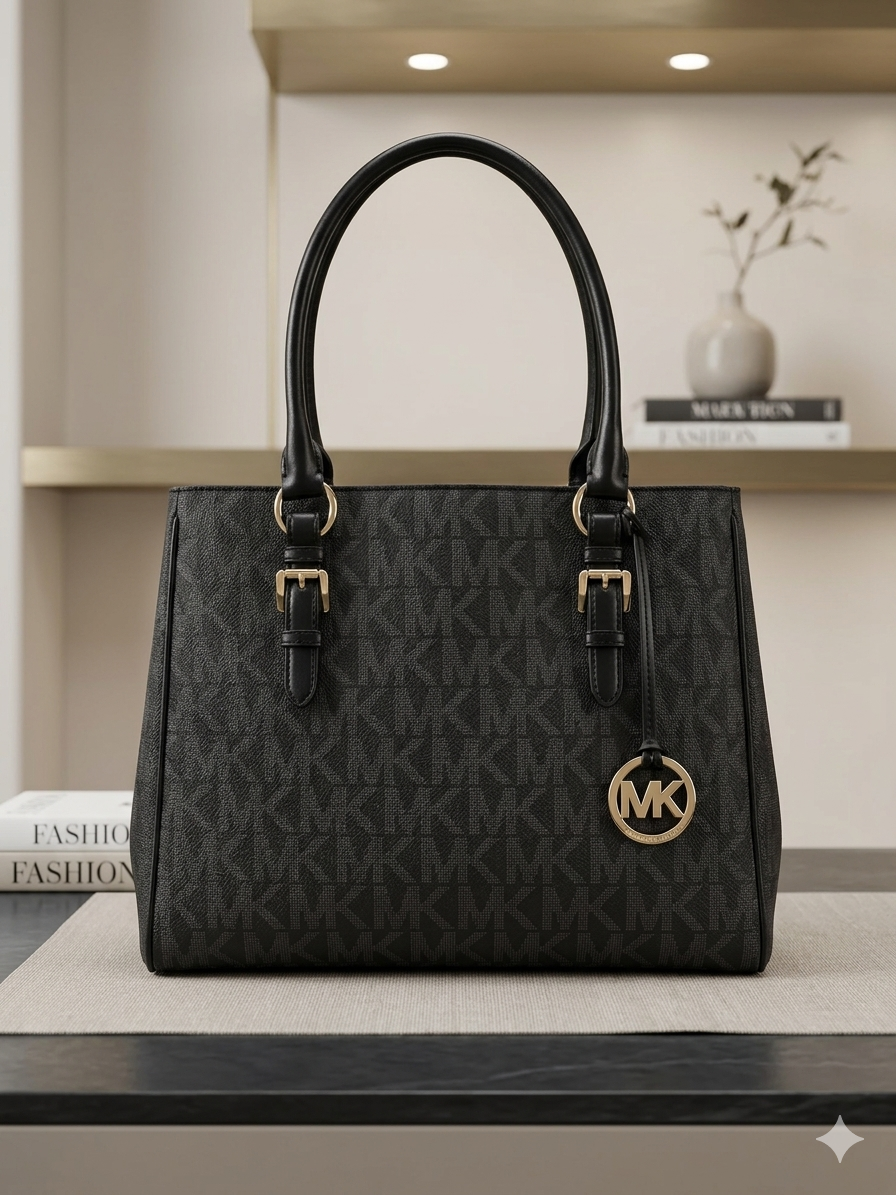 Michael Kors Signature Monogram Large Tote Bag (Black/Gold) – Includes COA
