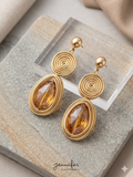 Jennifer & Company Artisanal Citrine and Coiled Gold Drop Earrings - "Art Deco Shimmer"