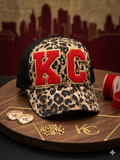 Kansas City Chiefs Leopard Print Trucker Hat | KC Chenille Patch Bling Cap
