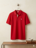 Burberry London Men's Red Pique Cotton Polo Shirt Nova Check Placket Trim