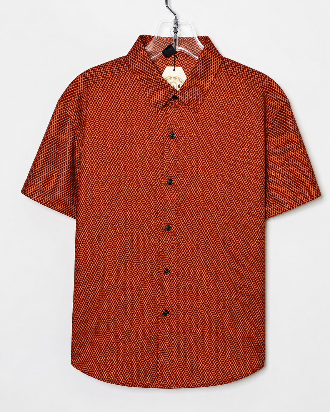 SHEIN Men's Geometric Diamond Grid Short Sleeve Button-Down Shirt