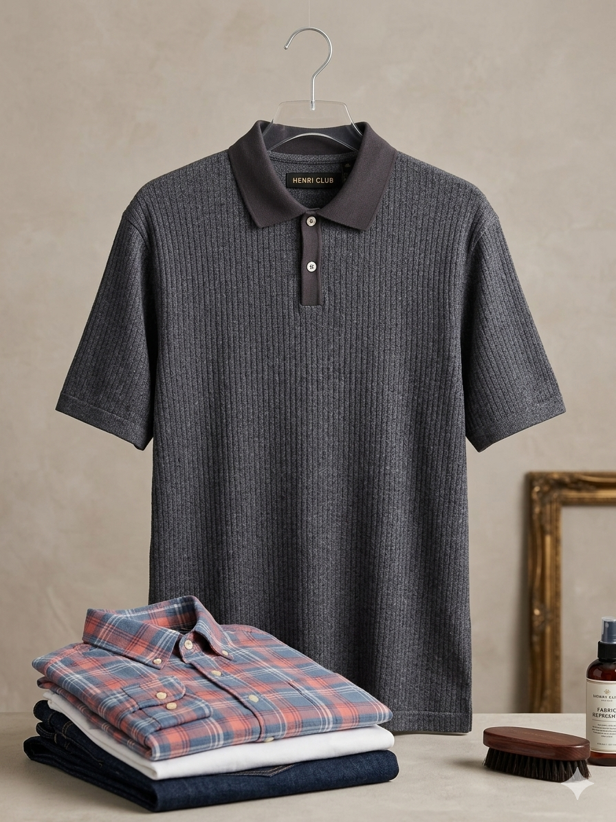 John Henry Men's Vintage Ribbed Knit Polo Shirt