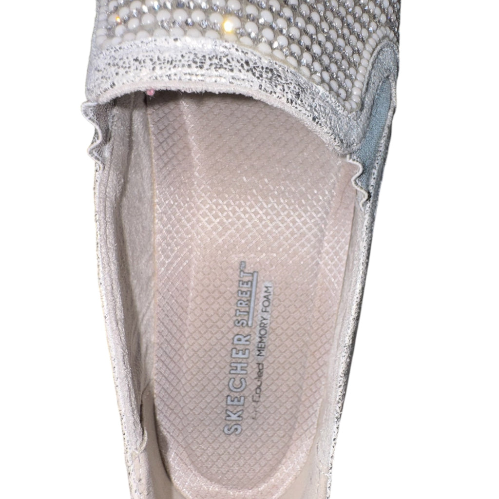 Skechers Street Million Air Shimmer Slip On Rhinestone Pearl Sneakers Silver