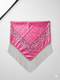 Pink Satin Paisley Bandana Top / Rhinestone Fringe Western Cowgirl Festival Scarf