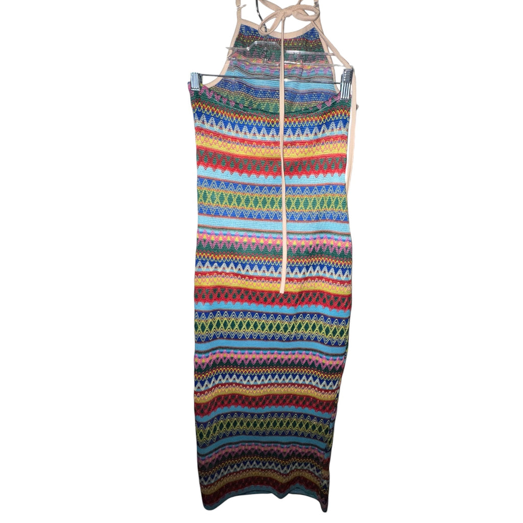 Vibrant Geometric Knit Halter Dress