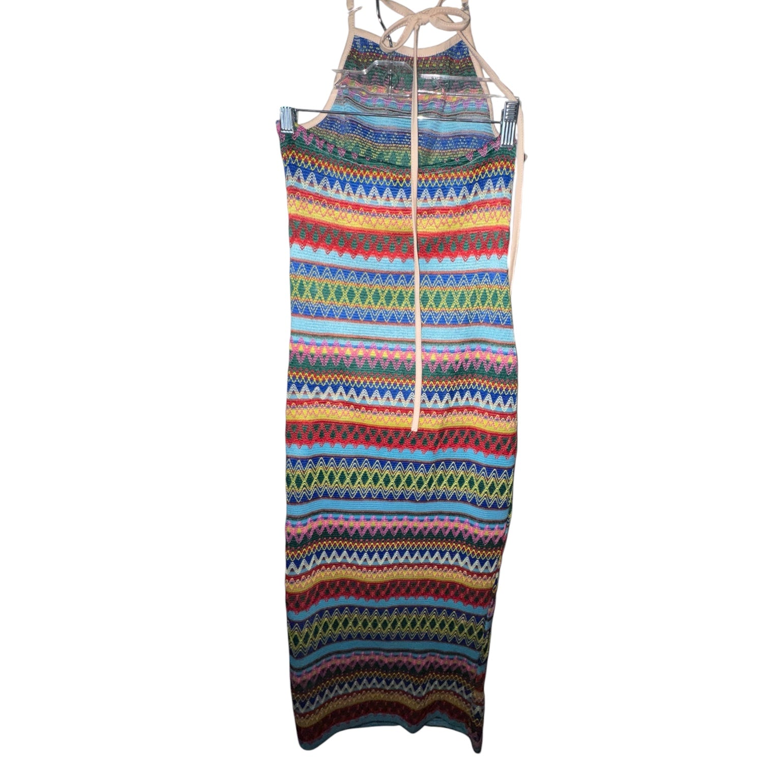 Vibrant Geometric Knit Halter Dress