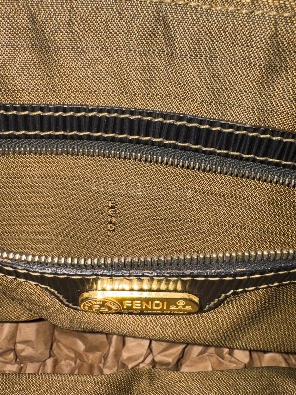 Fendi Zucca Canvas & Black Leather Dome Bag 1989