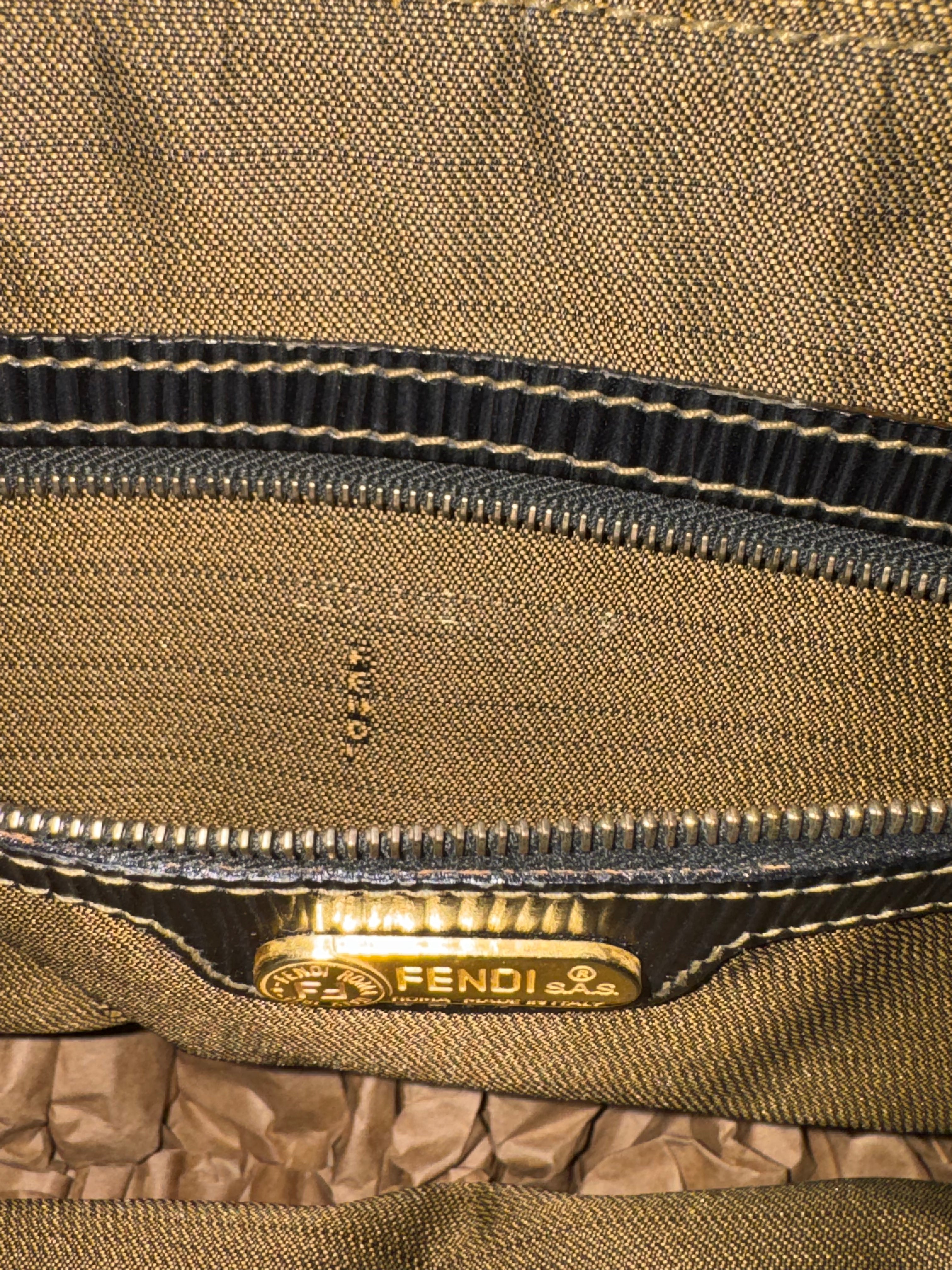 Fendi Zucca Canvas & Black Leather Dome Bag 1989