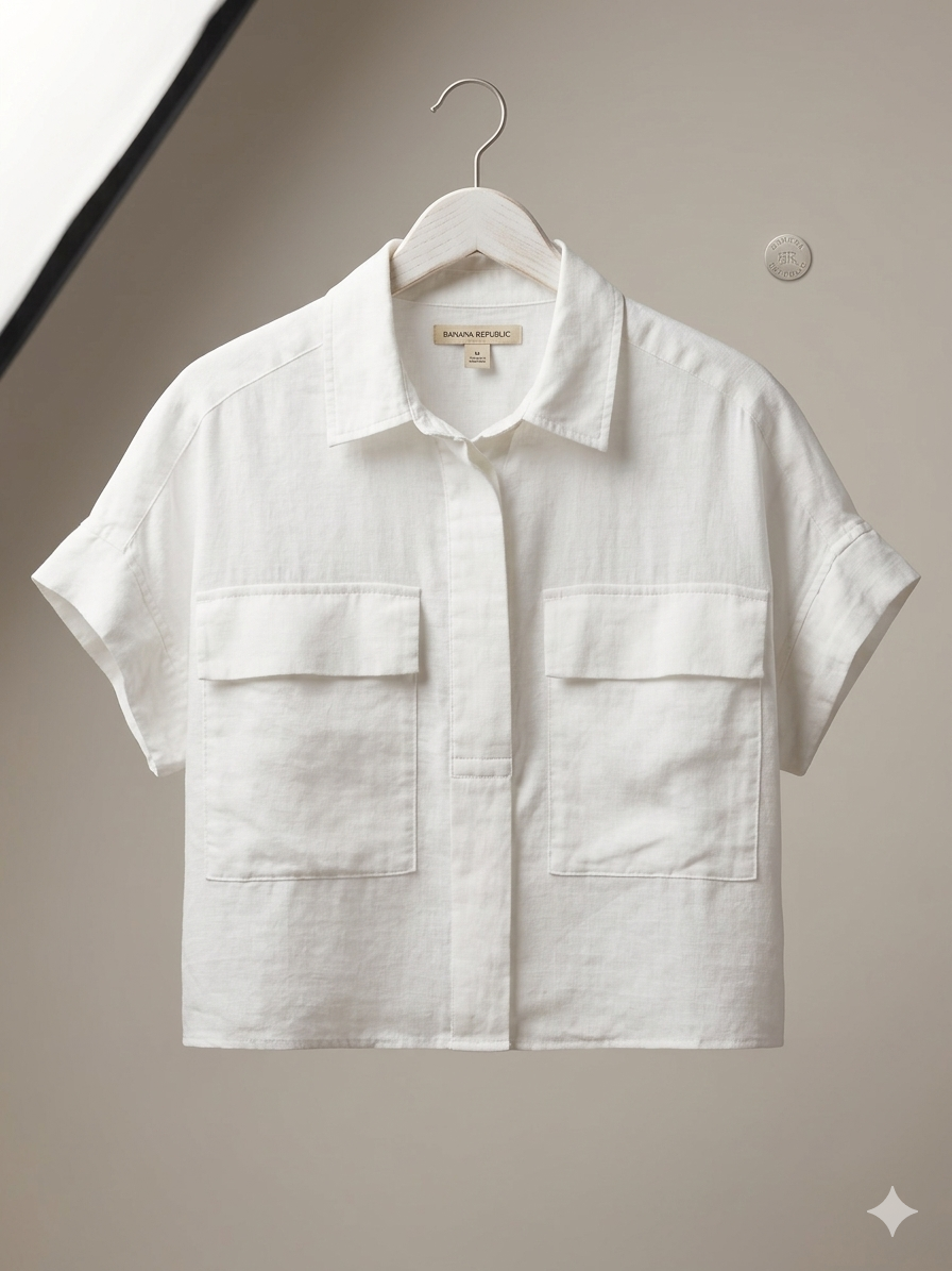 Banana Republic White Linen Popover Utility Shirt