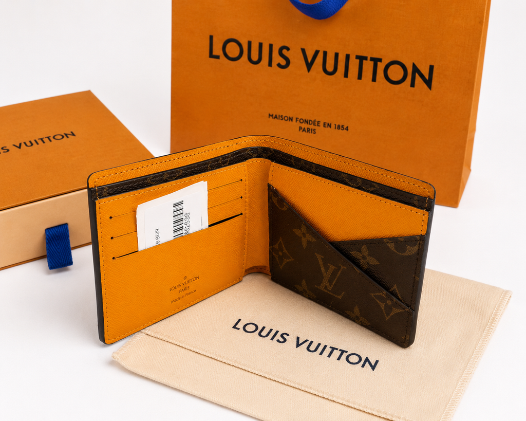 Louis Vuitton Monogram Macassar Slender Wallet Saffron Interior with Box & Dust Bag