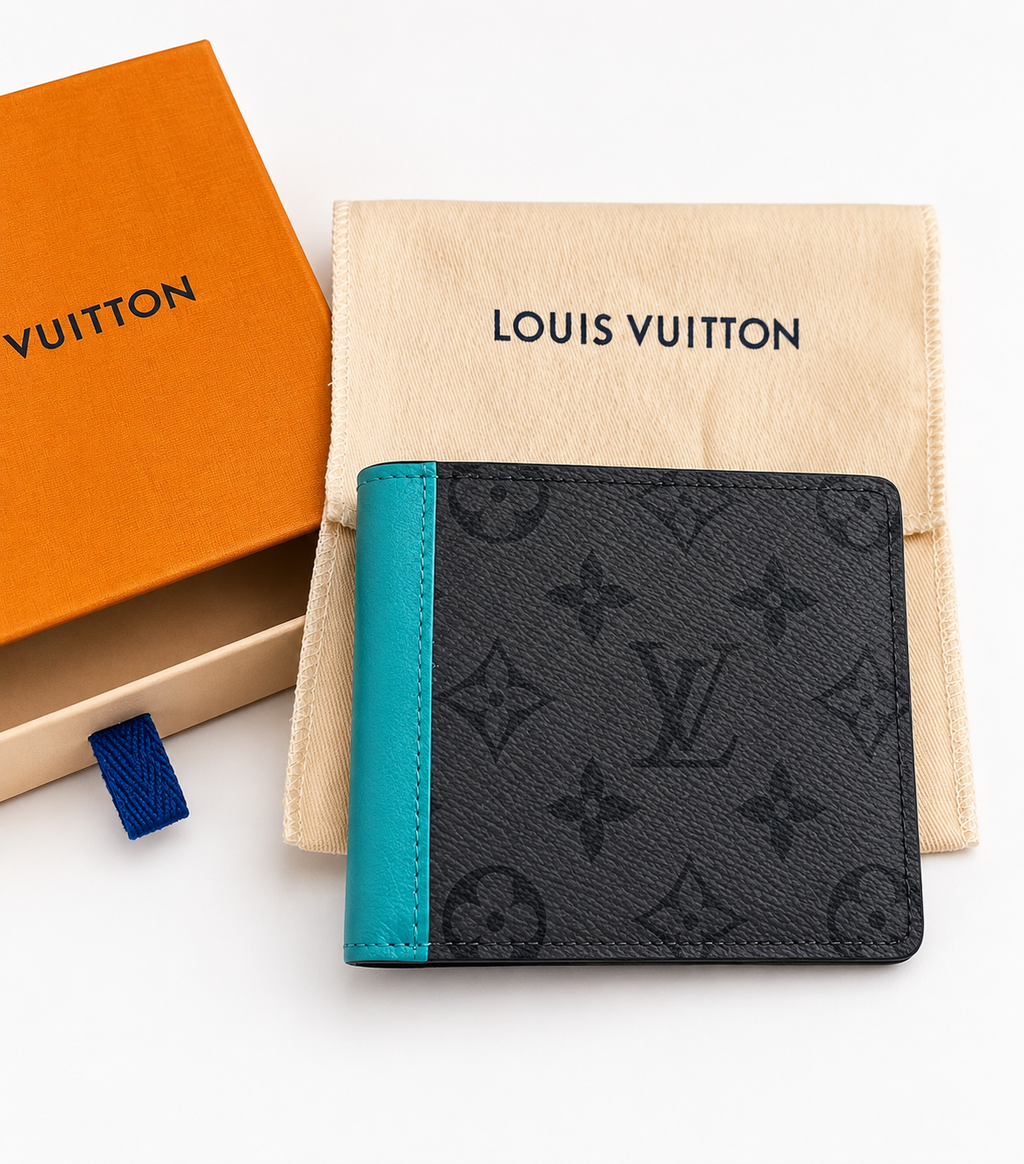 Louis Vuitton Monogram Eclipse Wallet with Turquoise Interior, Box & Dust Bag