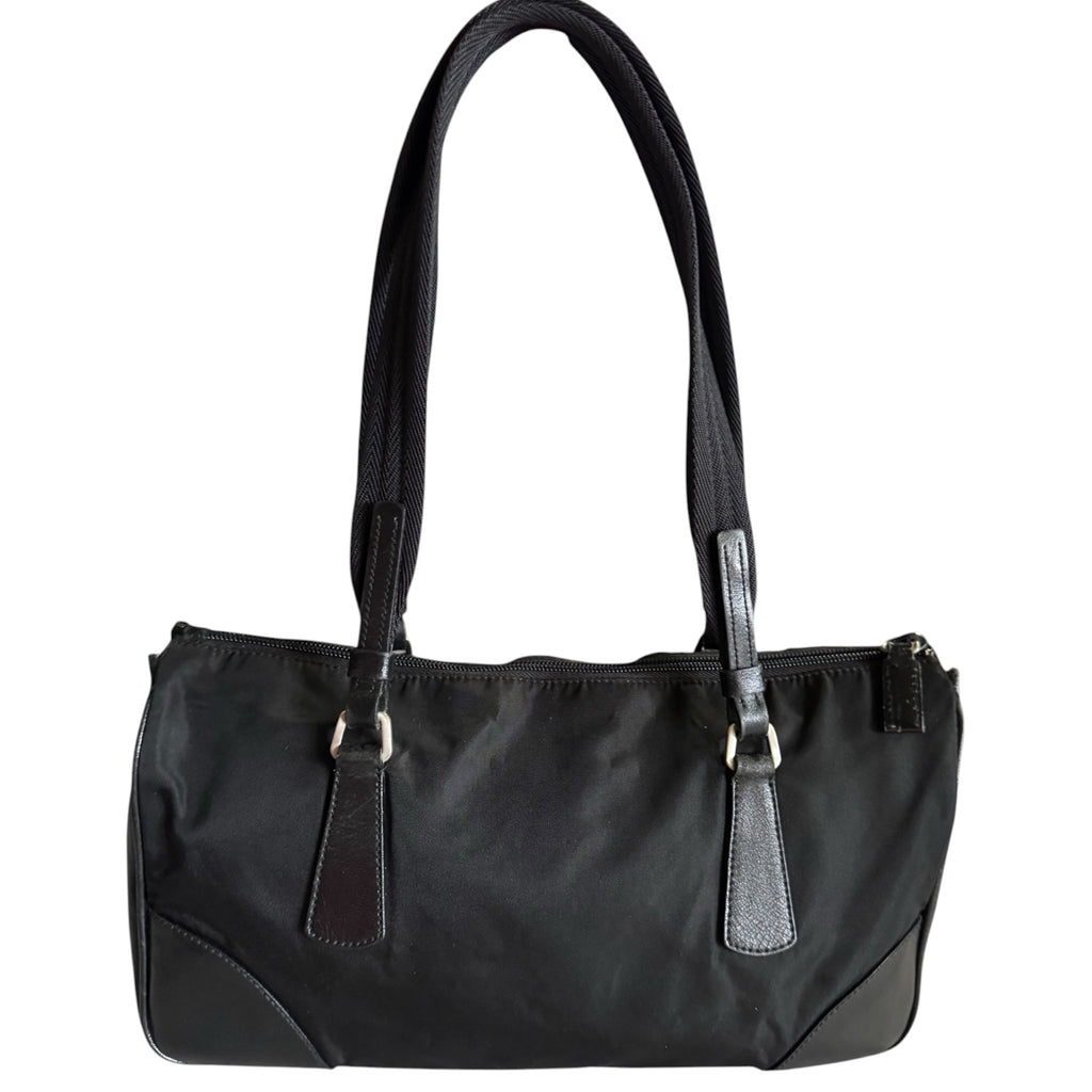 Vintage Prada Black Nylon Leather Bowler Bag - Milano Italy (2000)