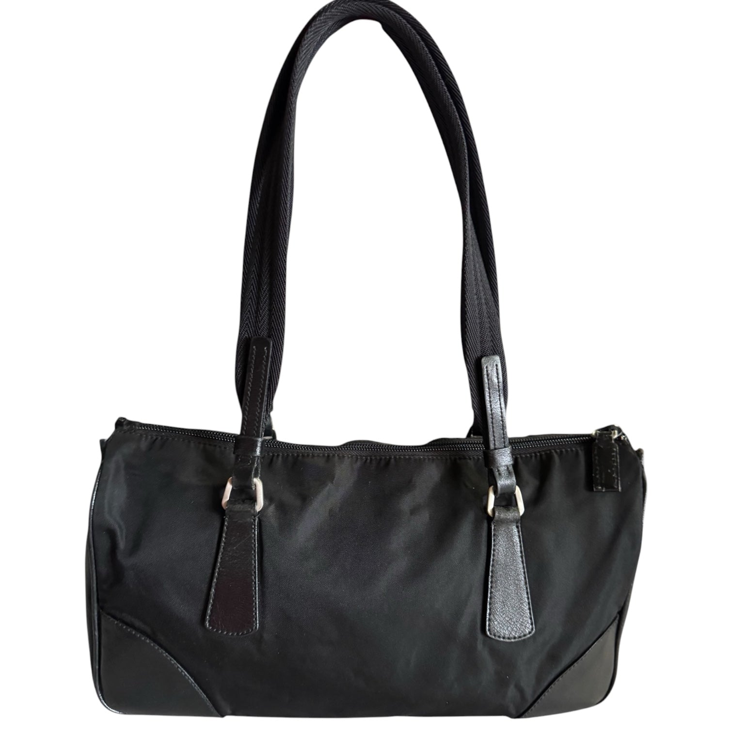 Vintage Prada Black Nylon Leather Bowler Bag - Milano Italy (2000)