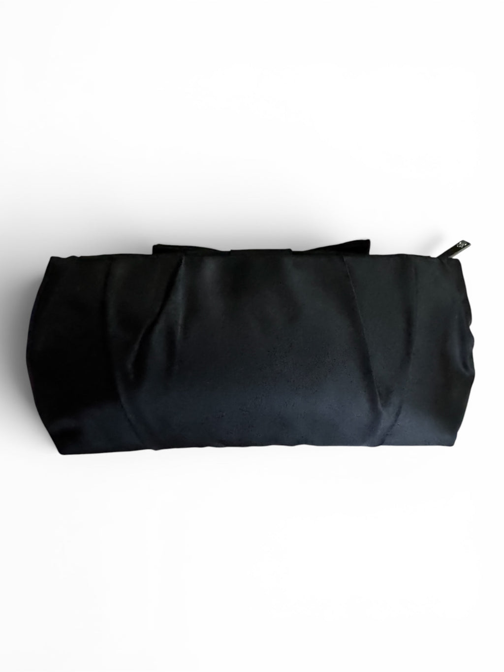 Victoria's Secret Black Satin Bow Evening Clutch Bag with Rhinestone "V" Logo