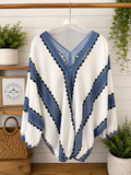 Blue & White Scallop Print Peasant Blouse
