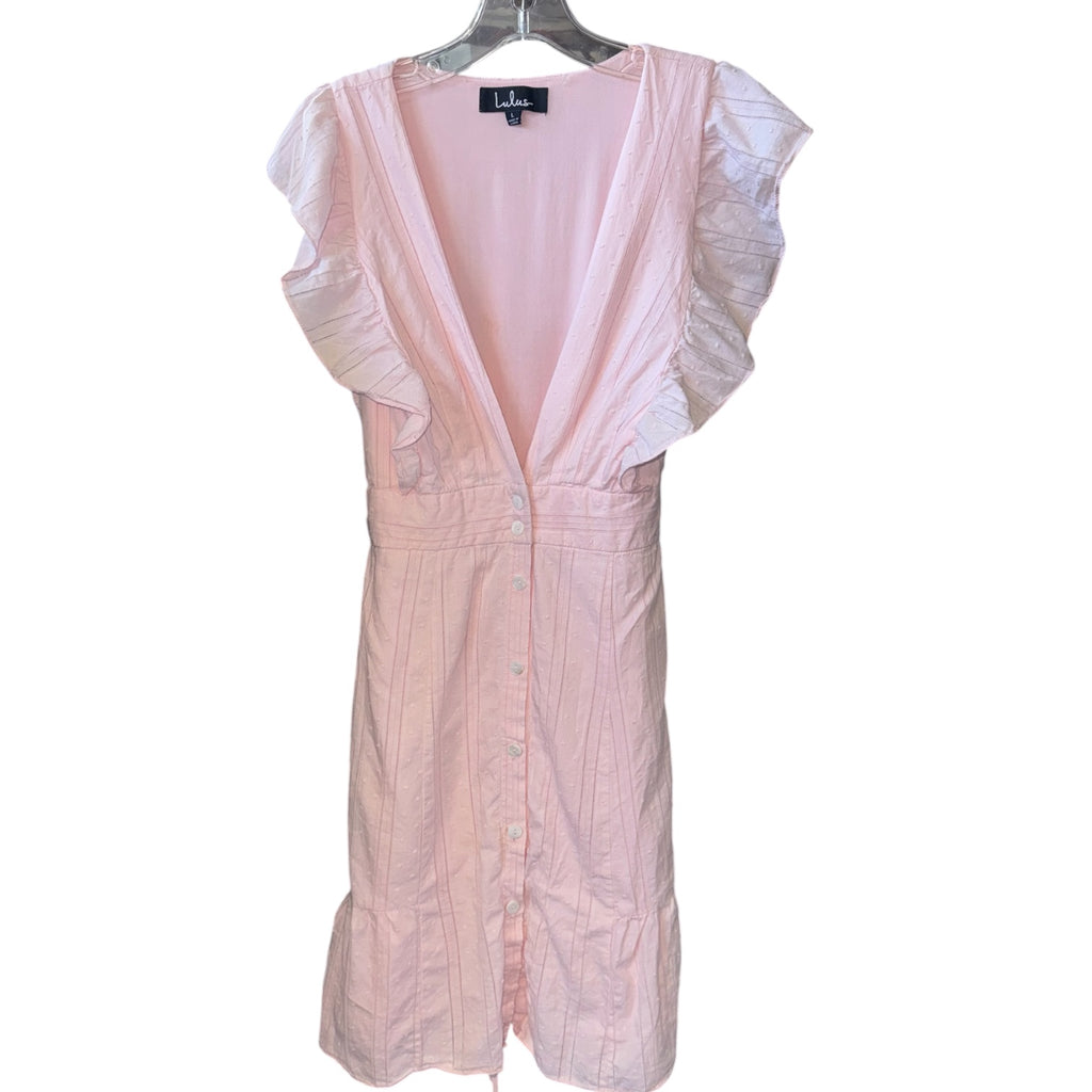 Lulus Light Pink Swiss Dot Ruffle Sleeve Button-Front Dress