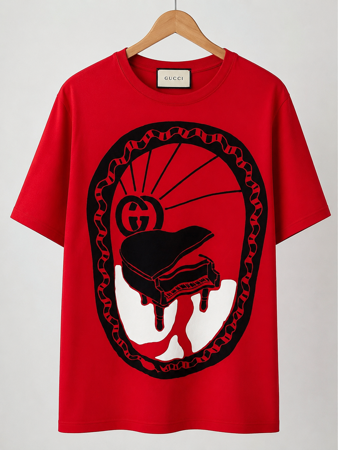 Gucci Piano Graphic T-Shirt – Red Cotton Designer Tee | Made in Italy