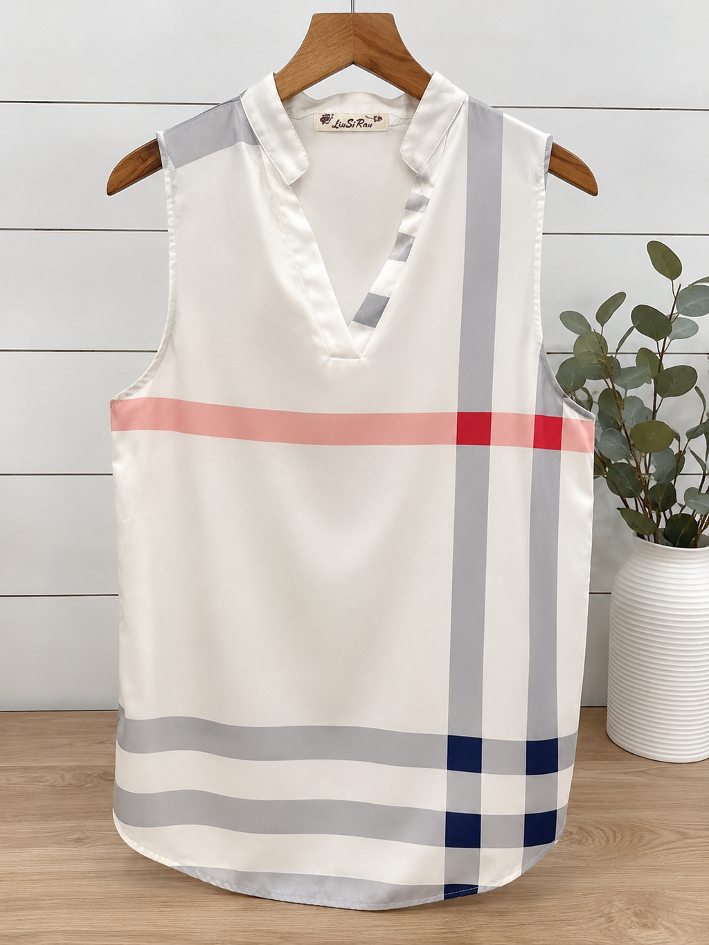 LiuSiRan Plaid Sleeveless Blouse