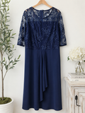 Navy Blue Lace Overlay Cocktail Dress