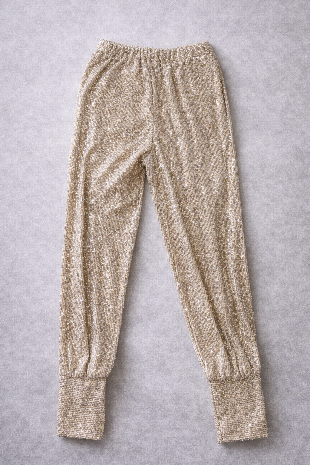 Trina Turk Champagne Sequin Jogger Pants – Luxe Sparkle Lounge | Size S