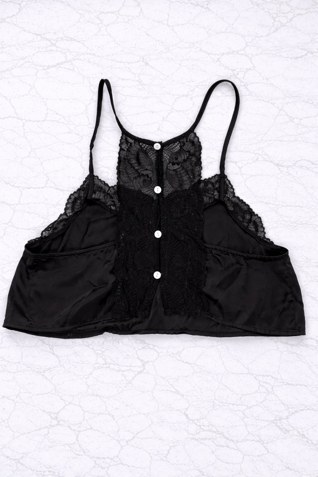 Black Lace Bralette / Crop Top – Sheer Mesh Detail – Size M/L