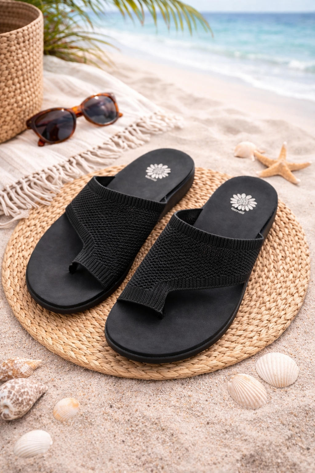 Yellow Box Black Knit Slide Sandals – Comfort Thong Slides