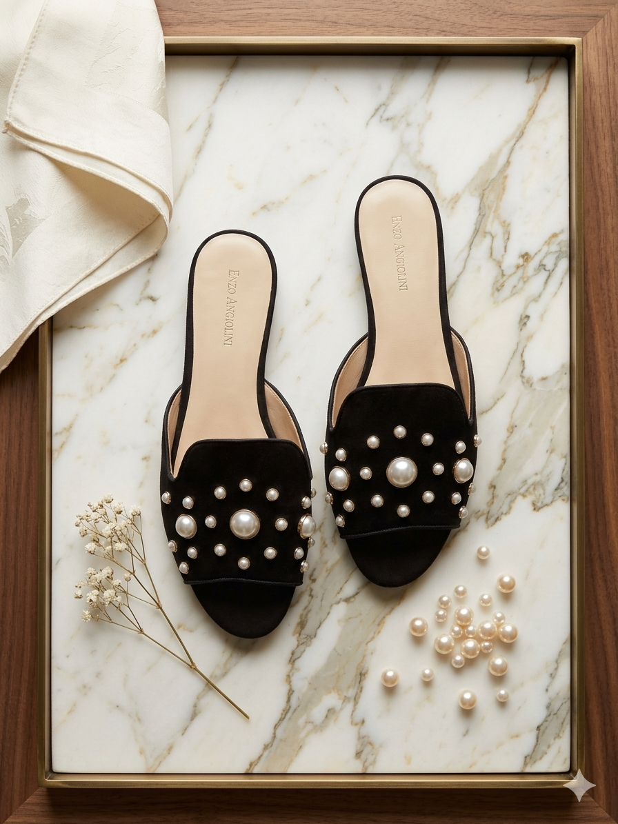 Enzo Angiolini Pearl Stud Slide Sandals – Women’s Size 10 – Chic Resort Luxe