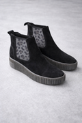 Gabor Black Suede Chelsea Boots – Leopard Elastic Panel – Women’s Size 7.5