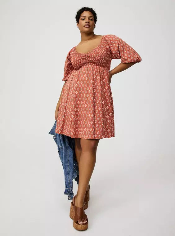 Mini Peasant-Sleeve Dress