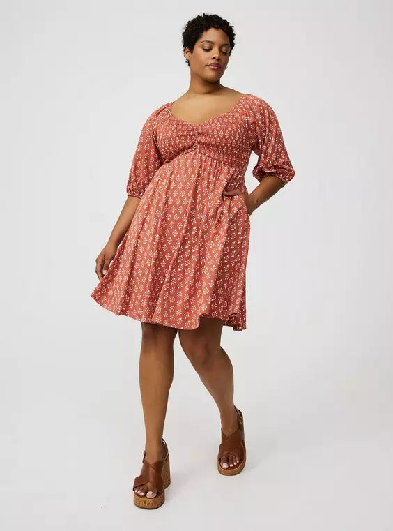 Mini Peasant-Sleeve Dress