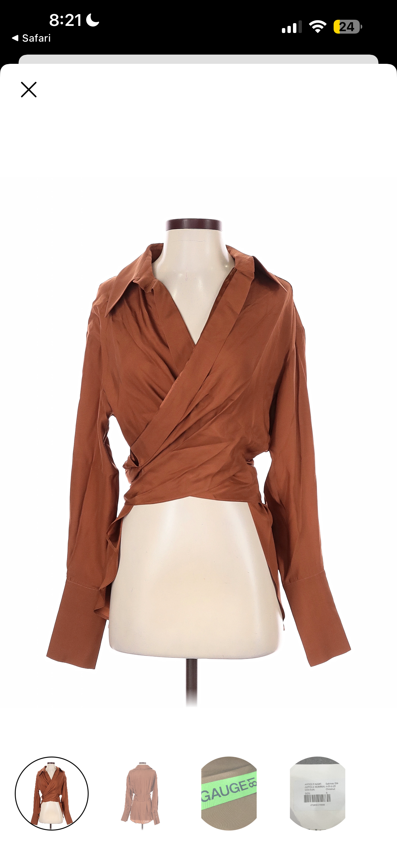 GAUGE81 Sabina Wrap Satin Blouse – Chestnut Brown