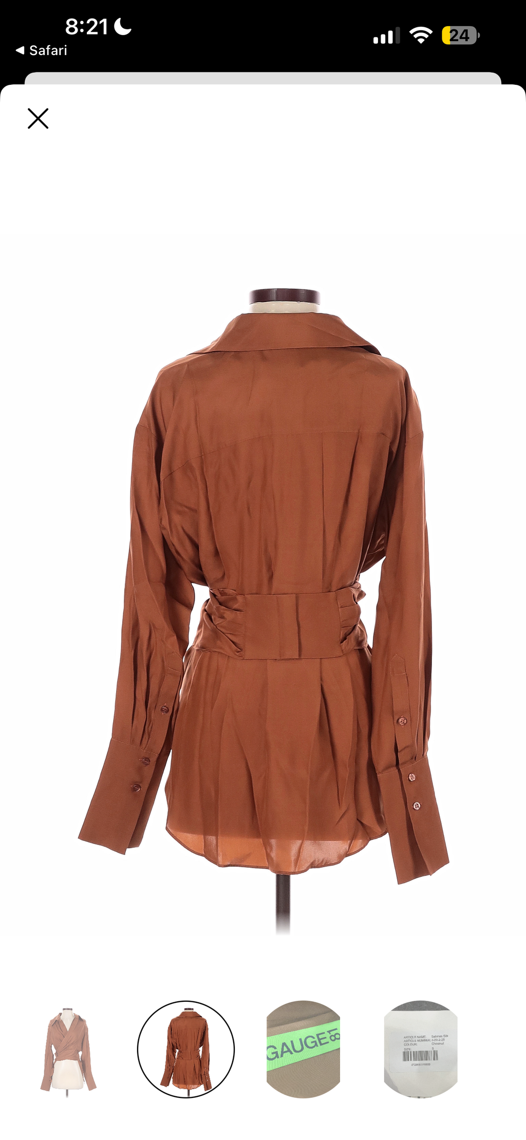 GAUGE81 Sabina Wrap Satin Blouse – Chestnut Brown