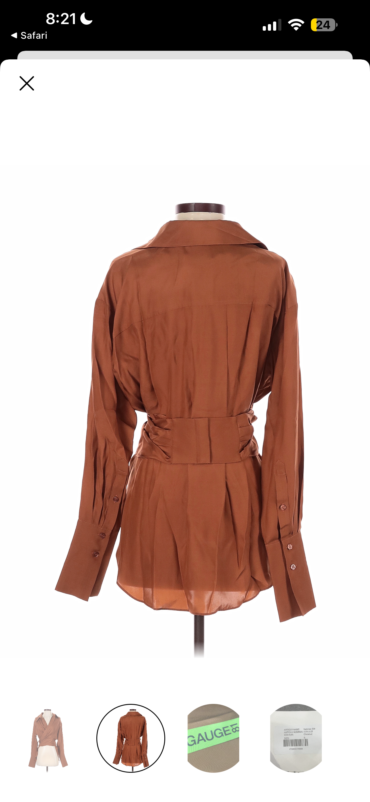 GAUGE81 Sabina Wrap Satin Blouse – Chestnut Brown