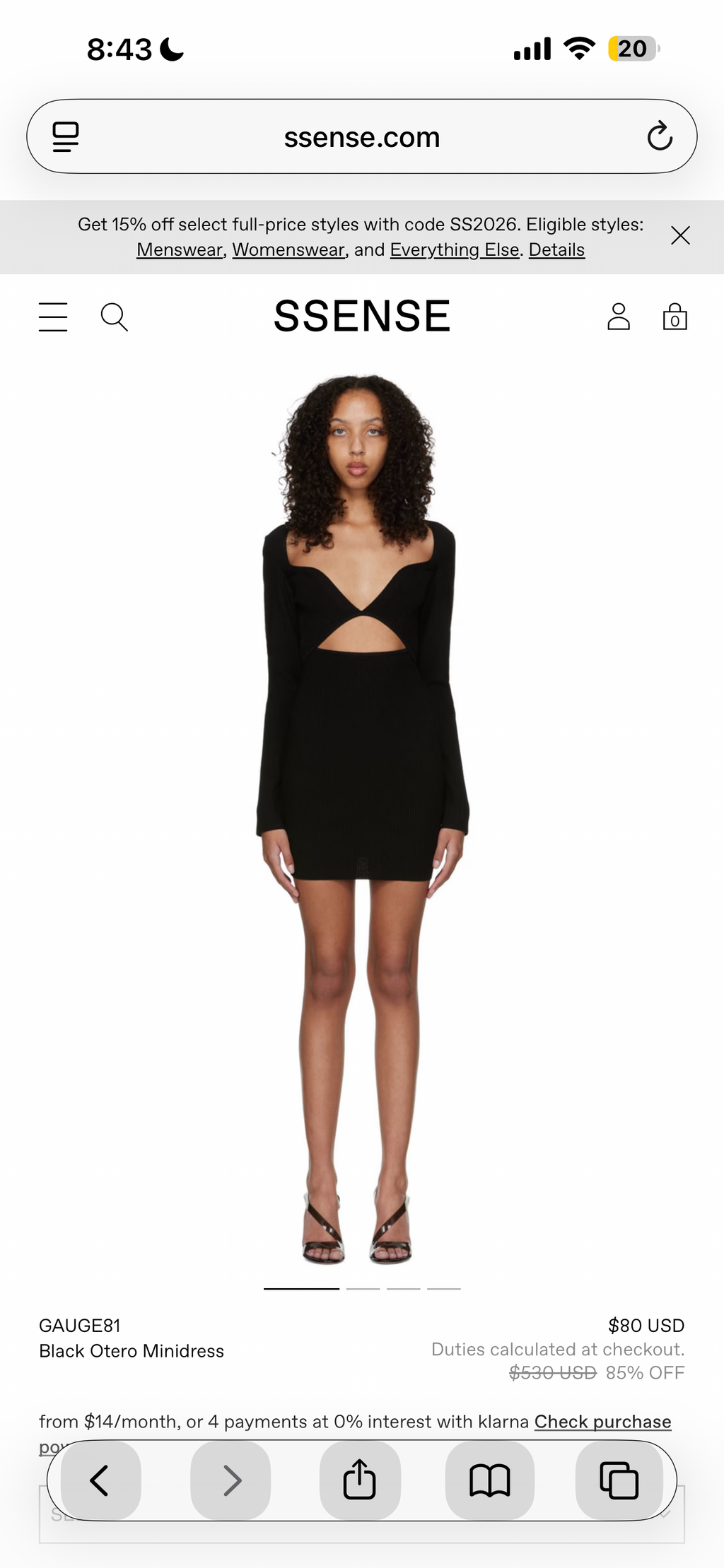 GAUGE 81 Otero Long Sleeve Ribbed Cut-out Bodycon Black Mini Dress