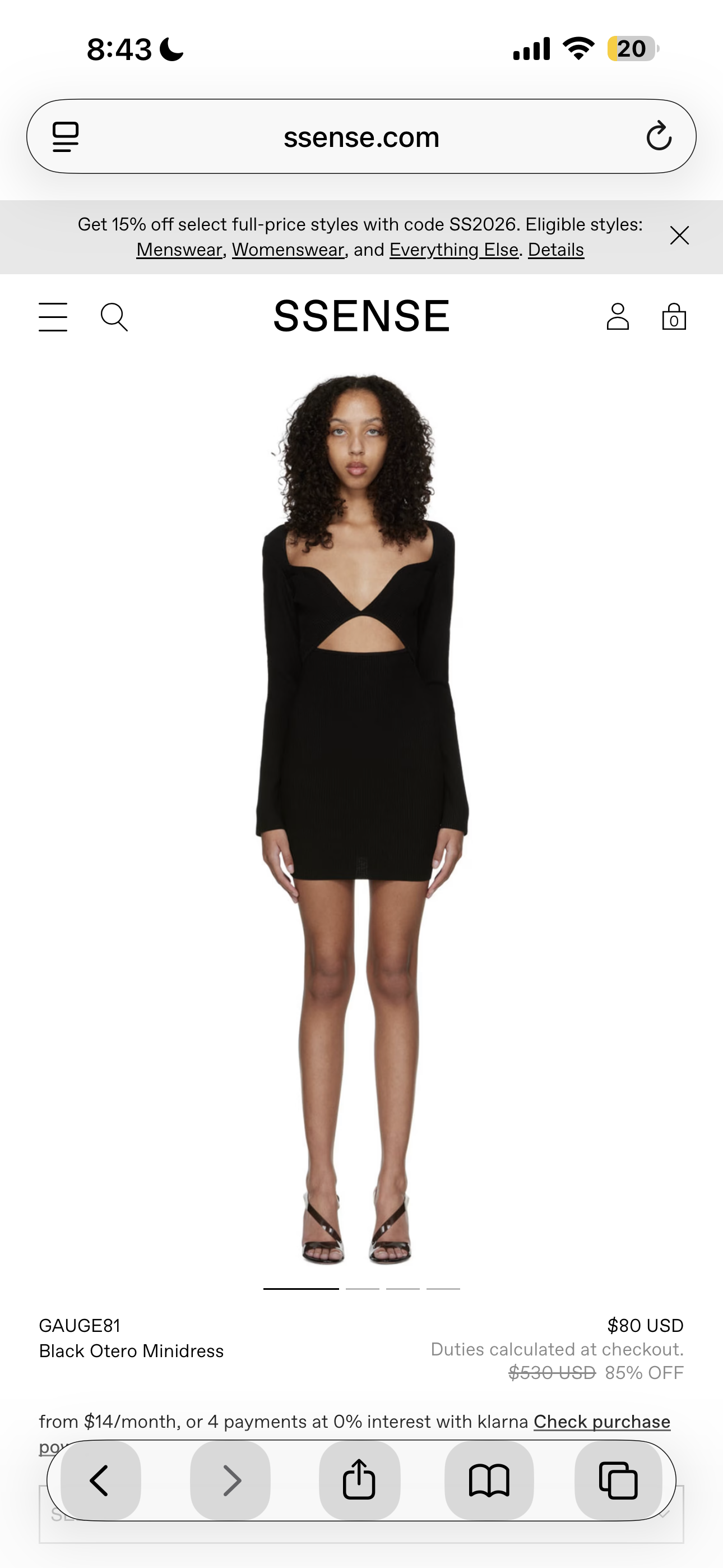 GAUGE 81 Otero Long Sleeve Ribbed Cut-out Bodycon Black Mini Dress