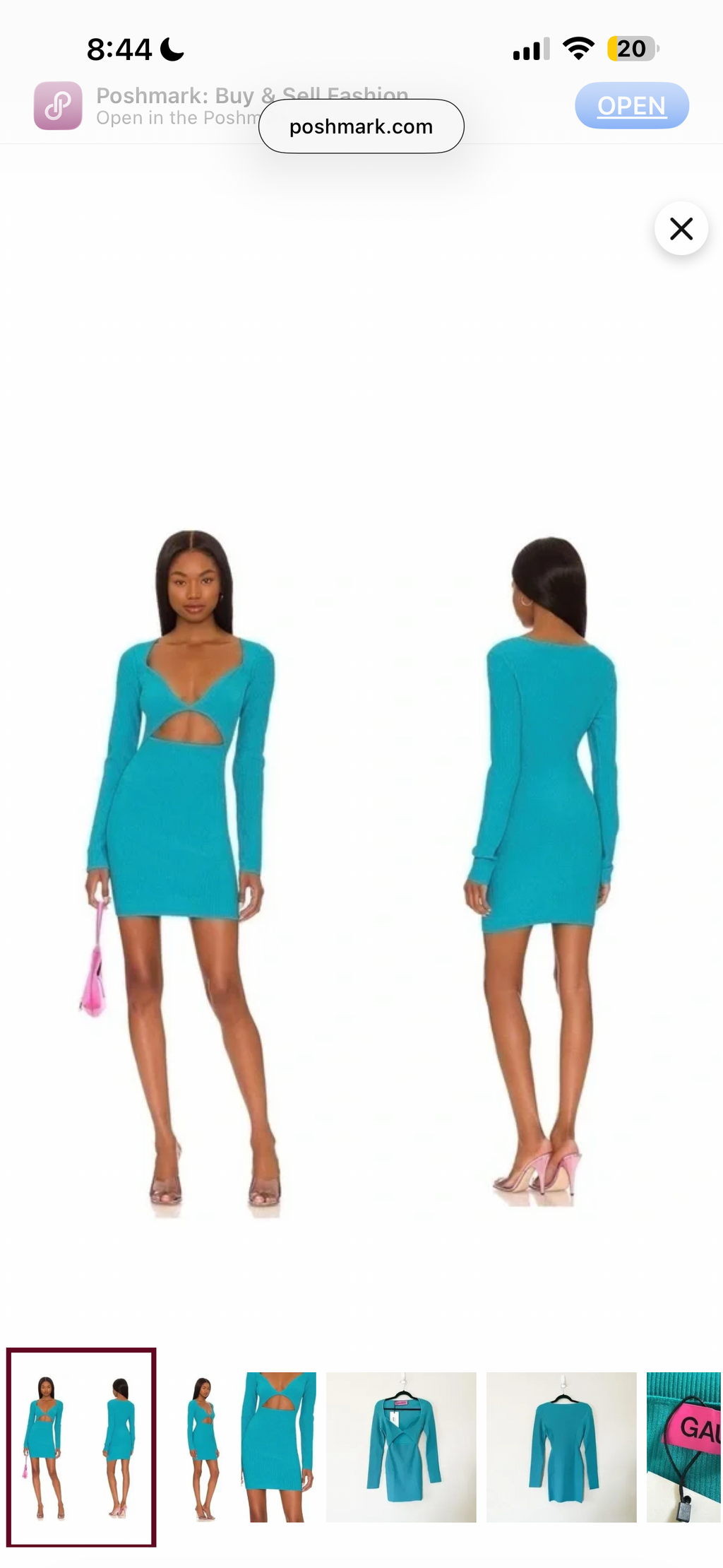 GAUGE 81 Otero Long Sleeve Ribbed Cut-out Bodycon Turquoise