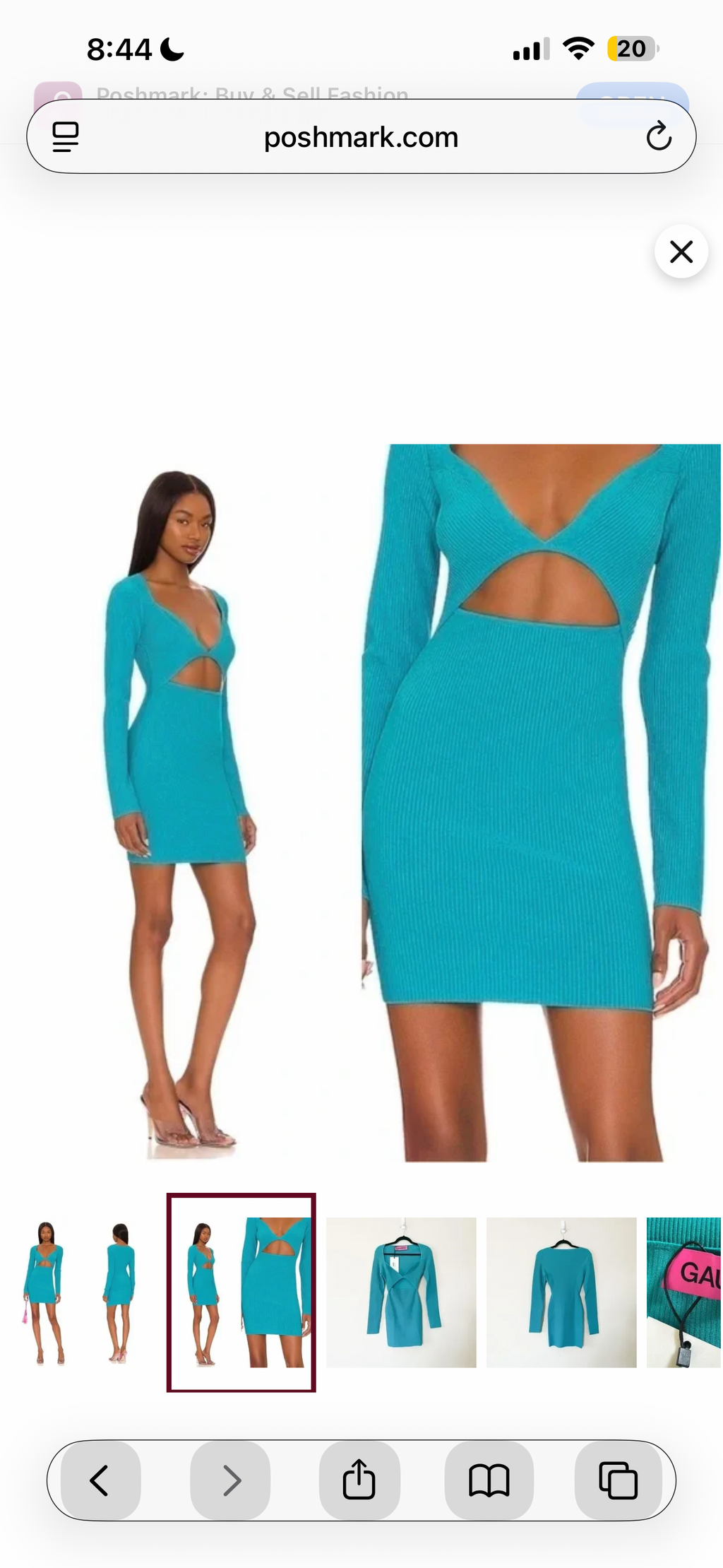 GAUGE 81 Otero Long Sleeve Ribbed Cut-out Bodycon Turquoise