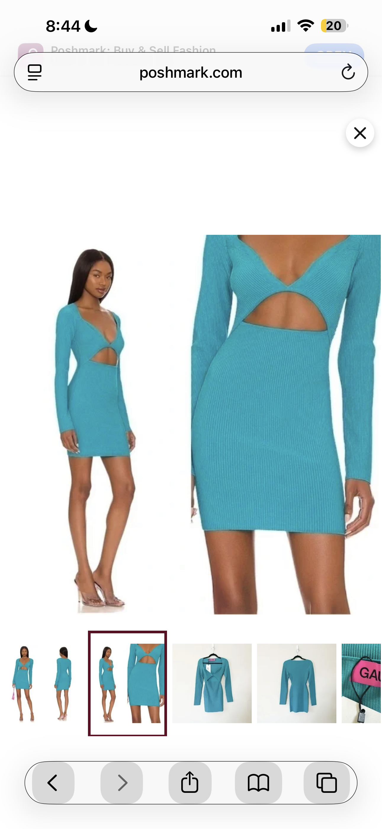 GAUGE 81 Otero Long Sleeve Ribbed Cut-out Bodycon Turquoise