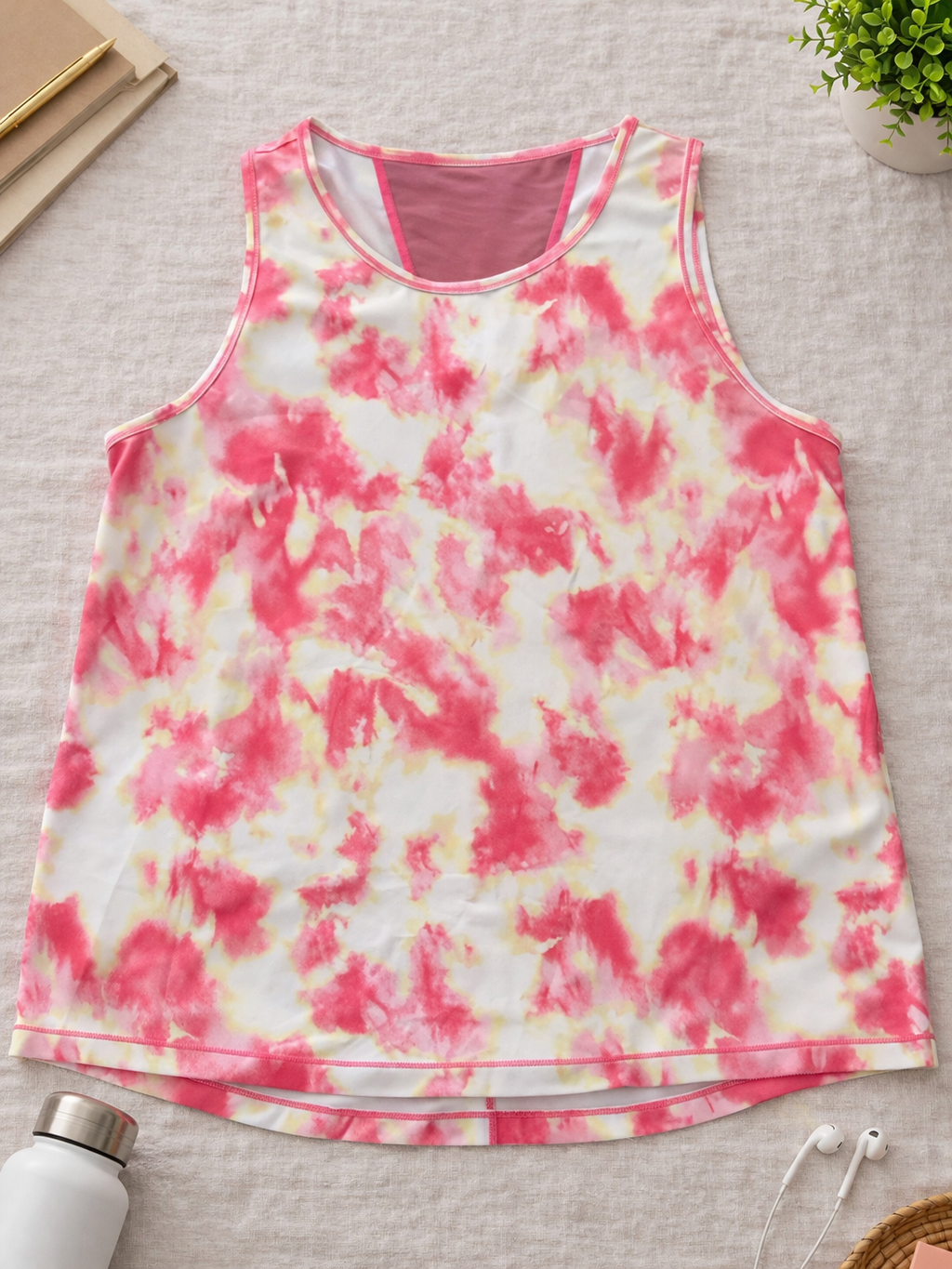 Ideology Pink & Yellow Tie-Dye Active Tank – Size Medium