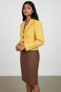 Le Suit Yellow Jacket & Brown Skirt Two-Piece Suit