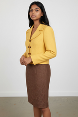 Le Suit Yellow Jacket & Brown Skirt Two-Piece Suit