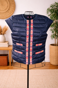 Glamourpuss Quilted Puffer Vest with Tribal Trim – Size Medium