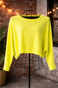 Minnie Rose Neon Yellow Cropped Knit Sweater – One Size
