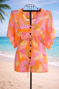 Olivaceous Sheer Abstract Cover-Up | Pink & Orange | Resort Ready